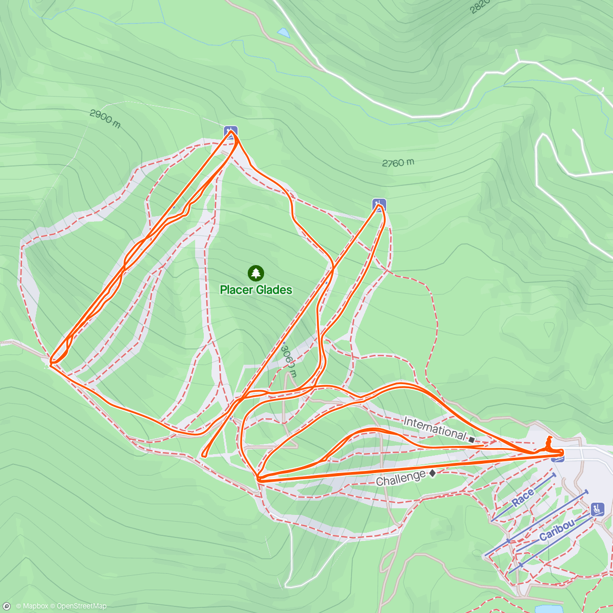 Map of the activity, Skiing with my ladies!