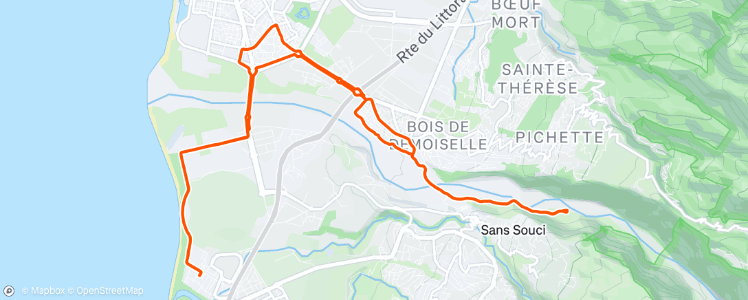 Карта физической активности (VTT puis trail sur la rivière des galets)