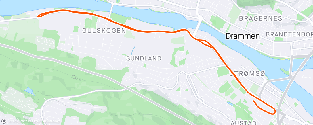 Map of the activity, Litt løping igjen i Drammen 40.21. Tungt