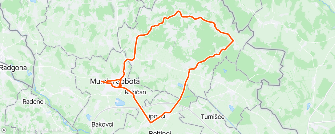 Map of the activity, Thursday's Ride