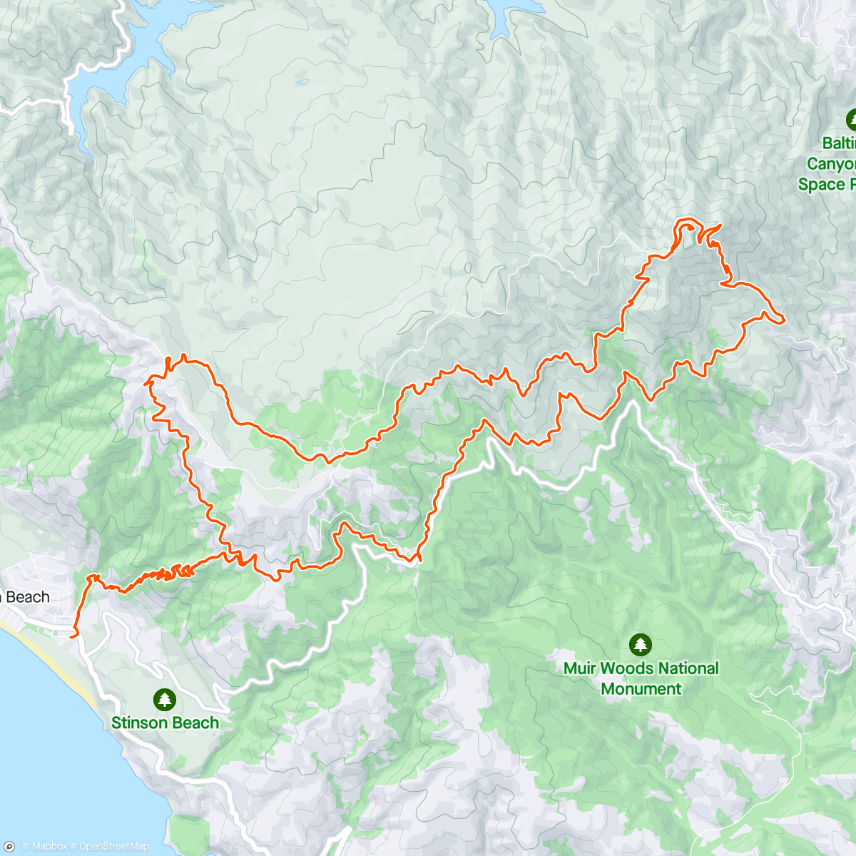 Map of the activity, Stinson beach to east peak and back