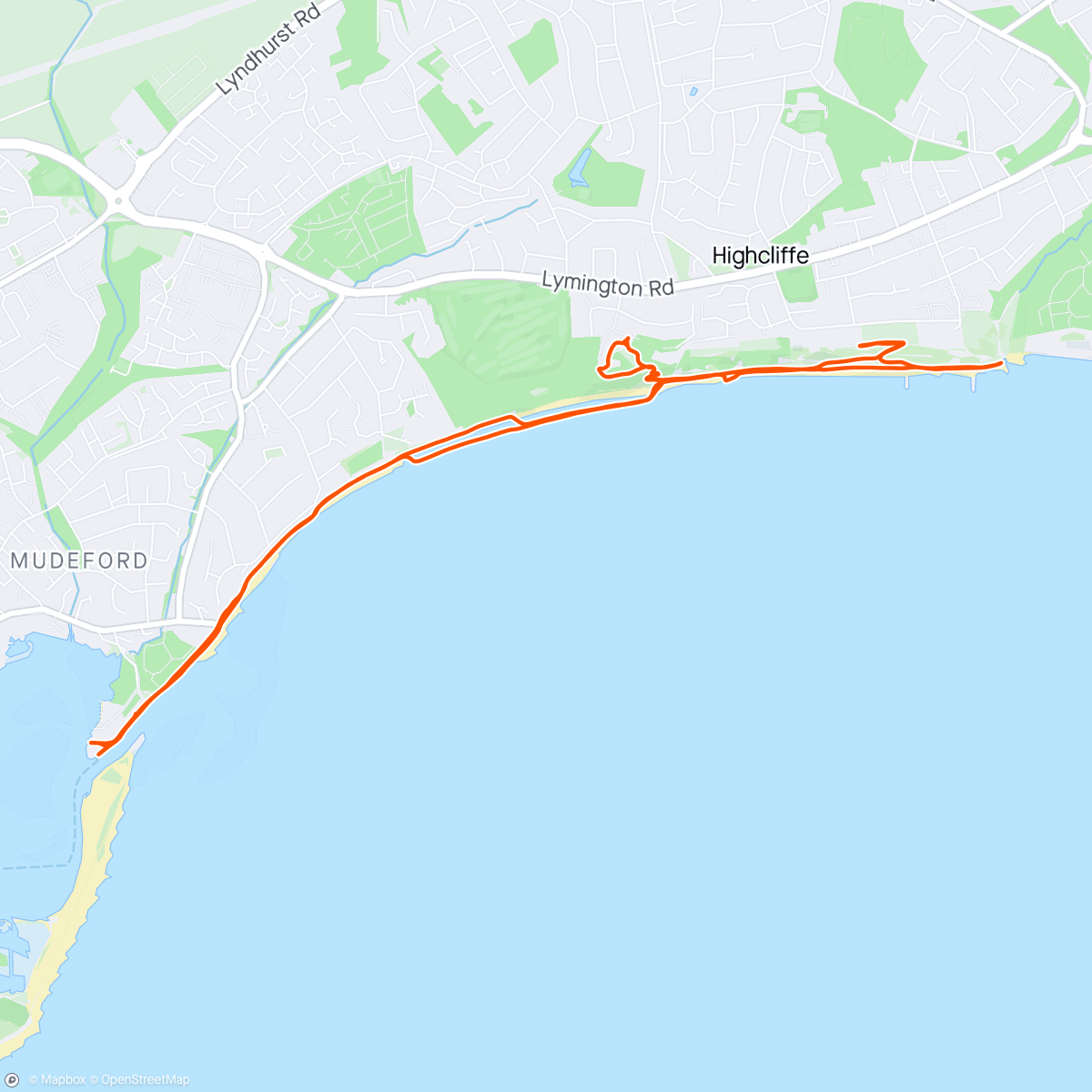 Map of the activity, Mudeford to Highcliffe Walk