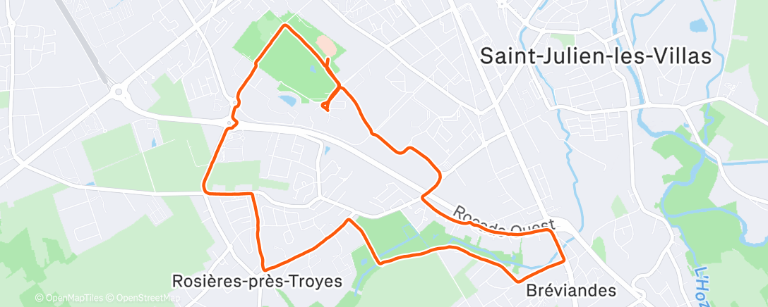 Map of the activity, Course à pied en soirée