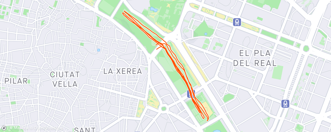 Map of the activity, 1km jog + 4x 1km fast + 1km jog