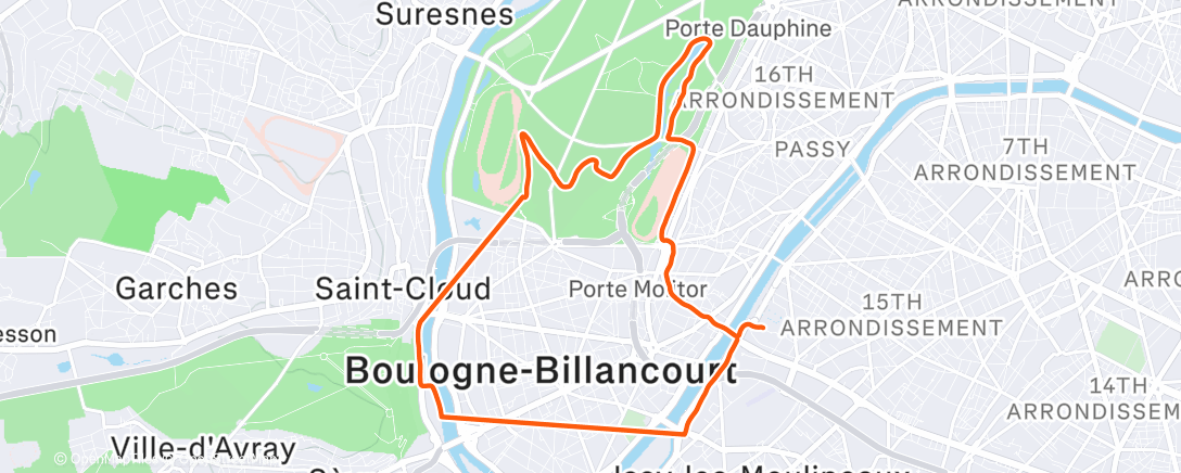 Map of the activity, Course à pied le midi