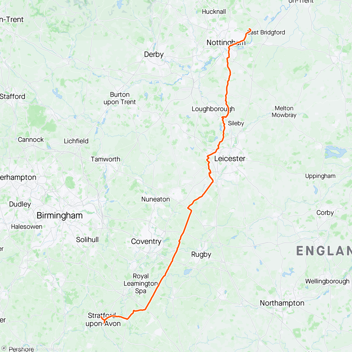 Mappa dell'attività Burton Joyce to Stratford upon Avon