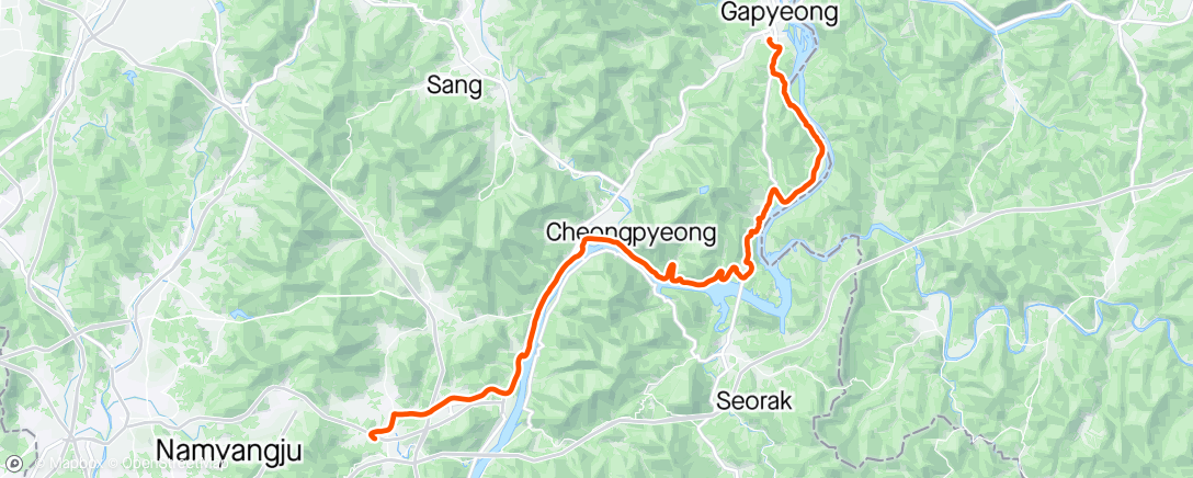 Map of the activity, Morning Ride - 촉촉한☔️☔️ 가평행🚴‍♀️🚴‍♂️(with 와삽&샷추)
