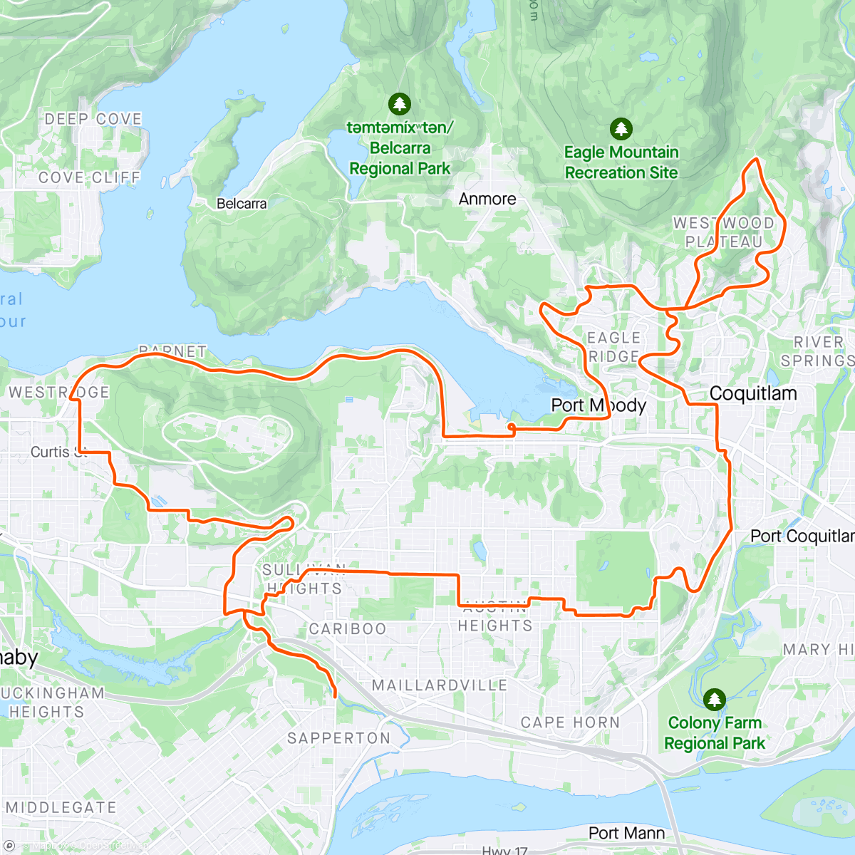 Map of the activity, Sunday Club Ride
