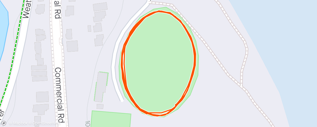 Map of the activity, 10 x 20sec run 30 sec jog
