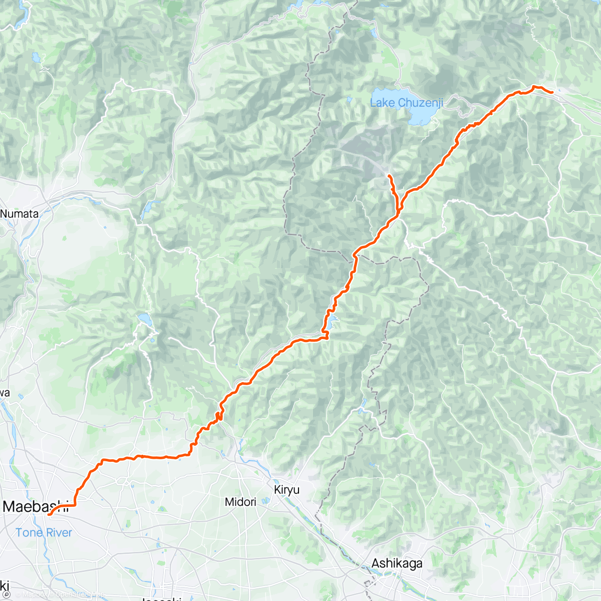Карта физической активности (日光から長い長い峠道を越え足尾銅山と富弘美術館 ride)