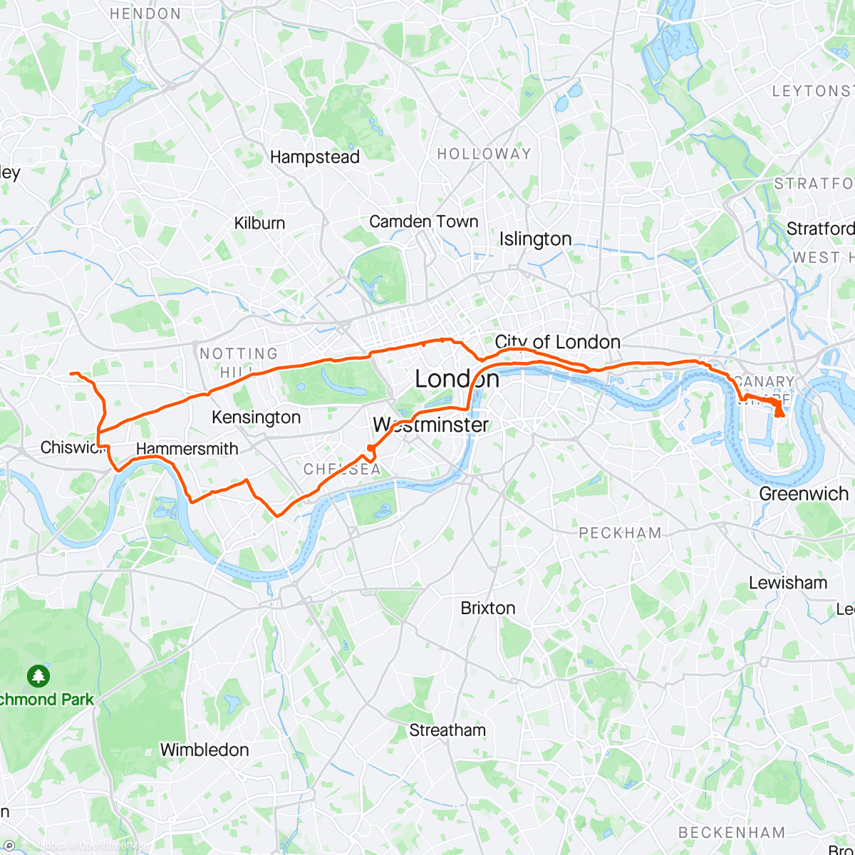 Map of the activity, Ride to Canary warf🚴🏾‍♀️🚴‍♂️🚴🚴🏾‍♀️🚴‍♂️🚴🌞☀️