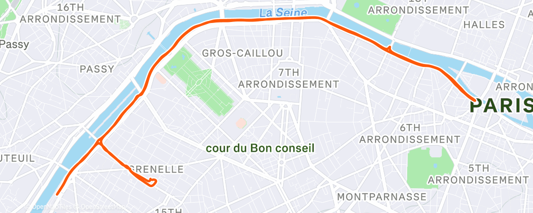 Map of the activity, Course à pied en soirée