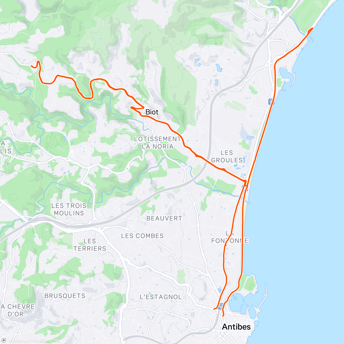 Carte de l'activité Sortie vélo le midi