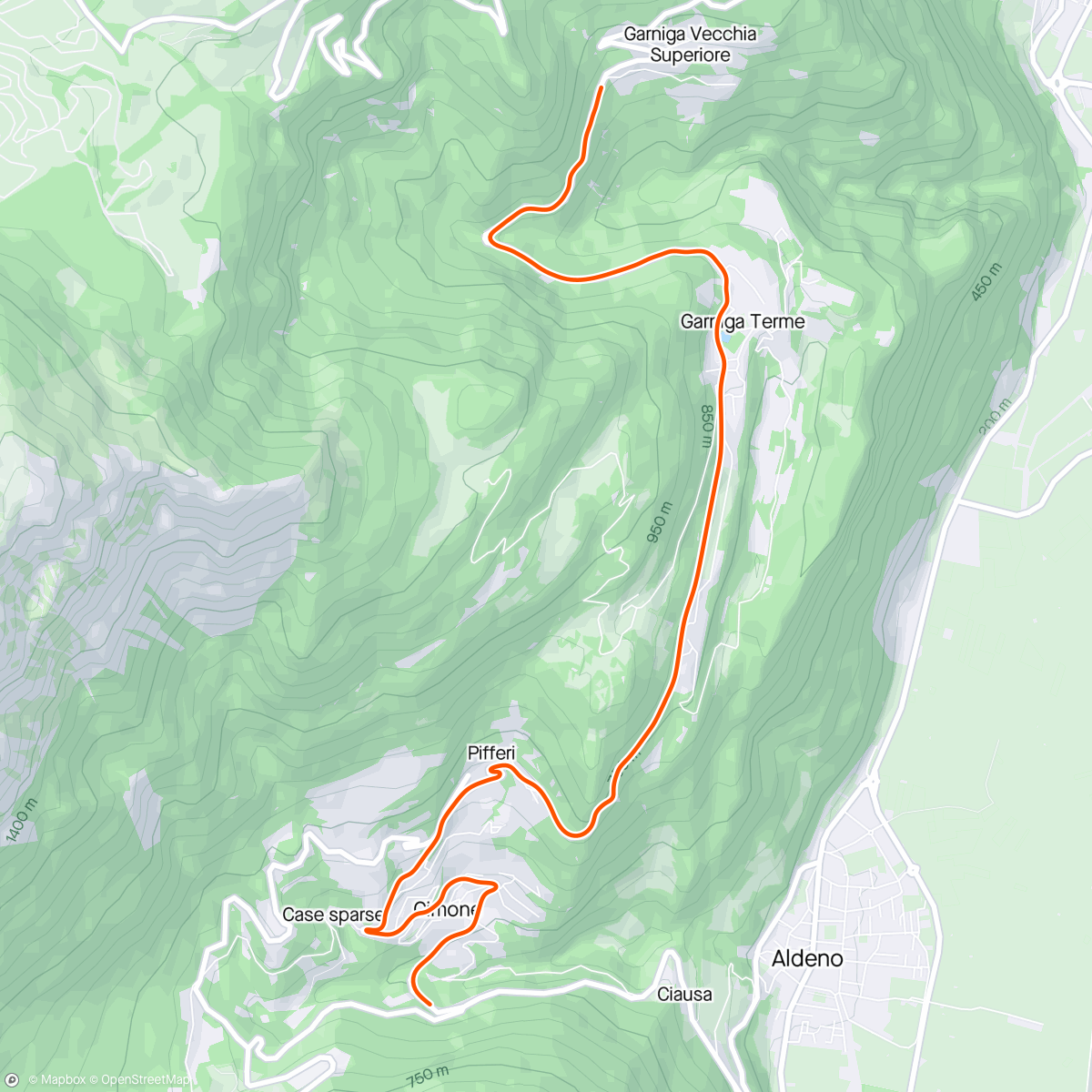 Map of the activity, BKOOL - Sabbio Chiese - Monte Bondone: Garniga Vecchia da Cimone