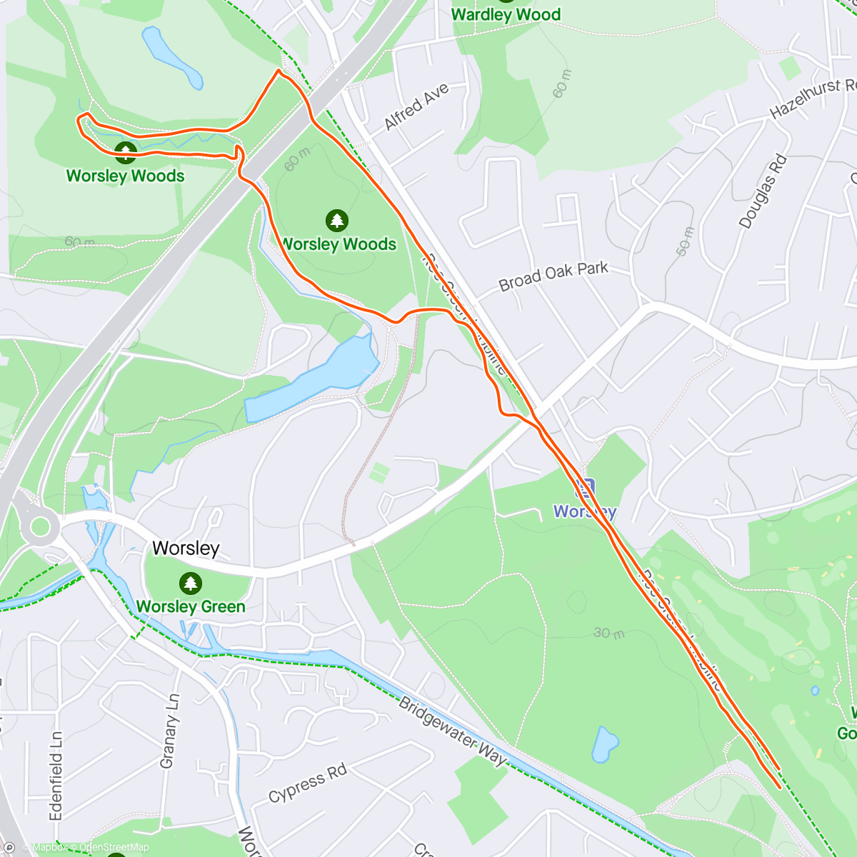 Map of the activity, Worsley Woods Park Run