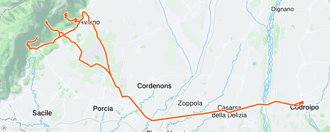 Map of the activity, Pedalata mattutina