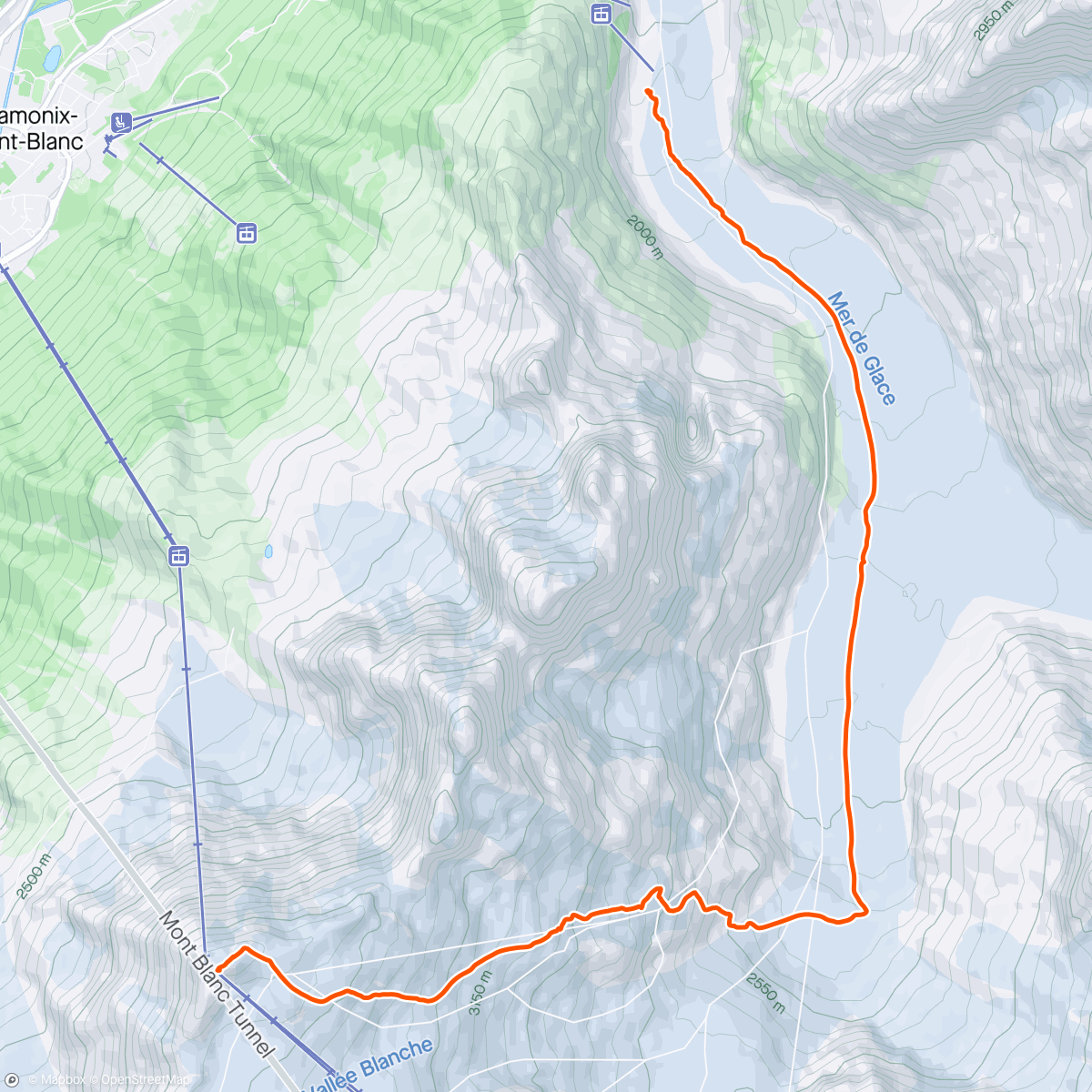 Map of the activity, Vallée Blanche