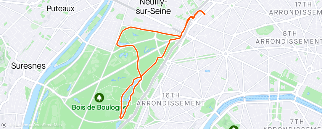 Map of the activity, RUN grand lac bois de Boulogne