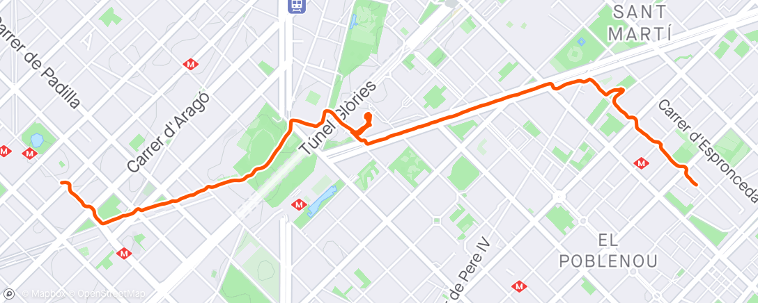 Map of the activity, Barcelona: walking to La Sagrada Família