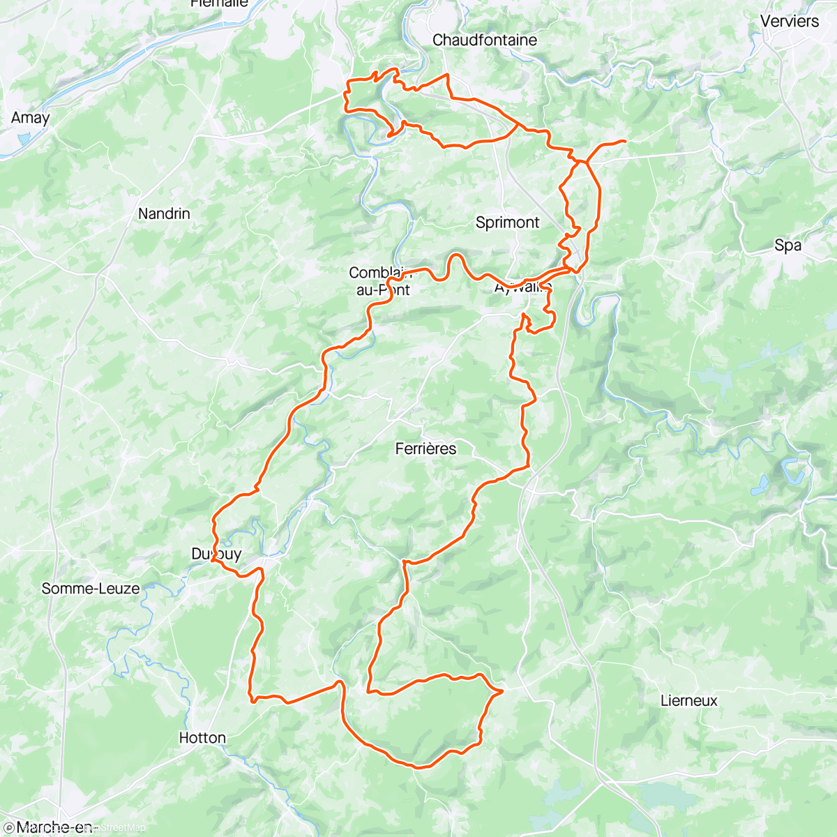 Mapa da atividade, Liege Bastogne Liege ride.
Heroic ride. Pluie grêle vent froid 👍👍😎