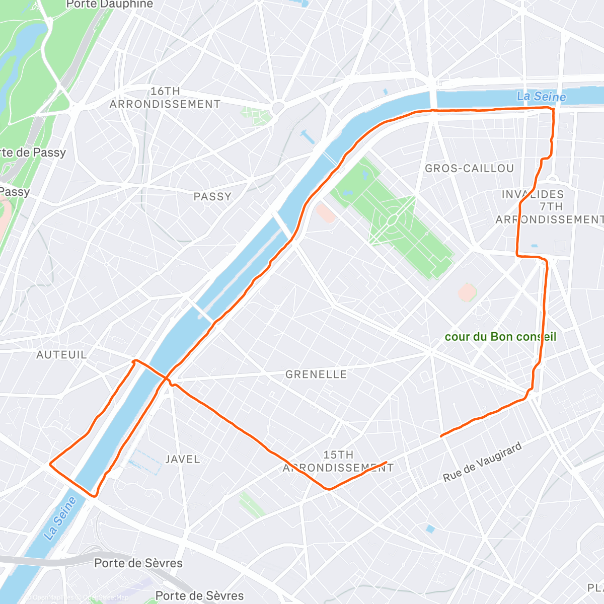 Map of the activity, Course à pied en soirée