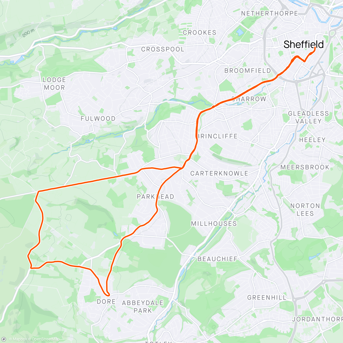 Map of the activity, Sheffield half marathon