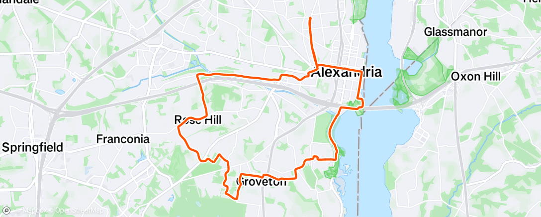 Map of the activity, Tandem route finding to Huntley Meadows