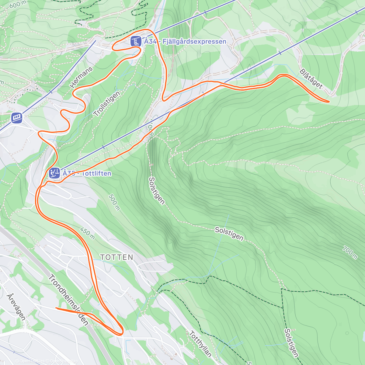 Map of the activity, Afternoon Run