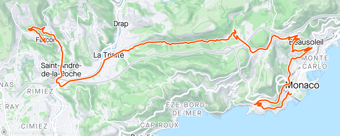 Map of the activity, Retour Falicon par Mt des Mules et Laghet