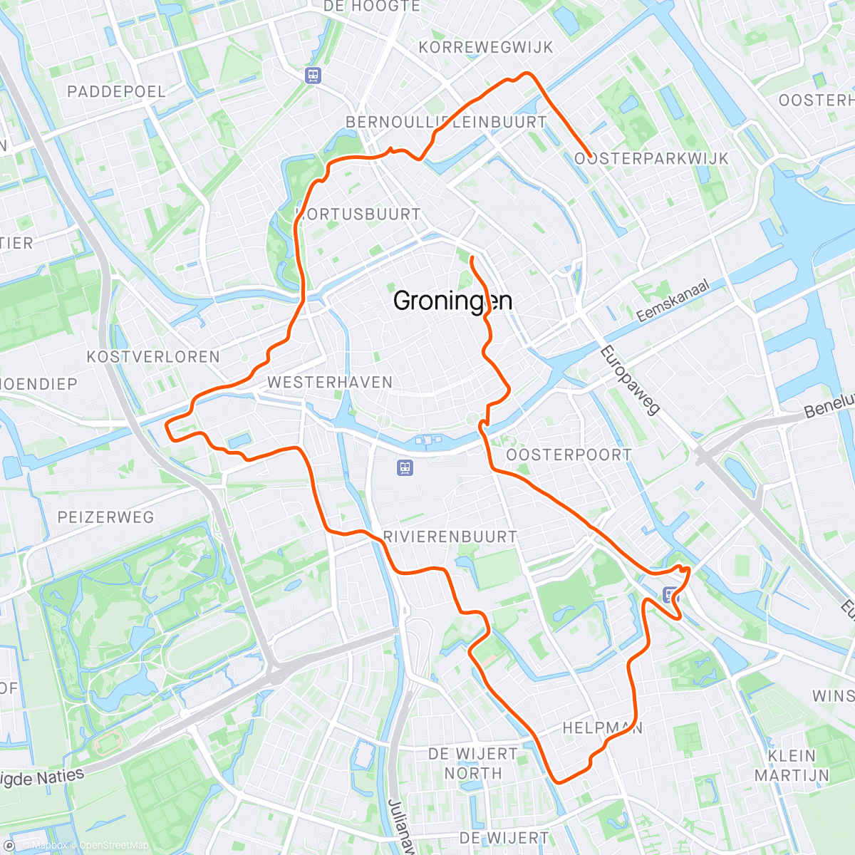 Карта физической активности (Postbodeloop Groningen Zuidwest en centrum)