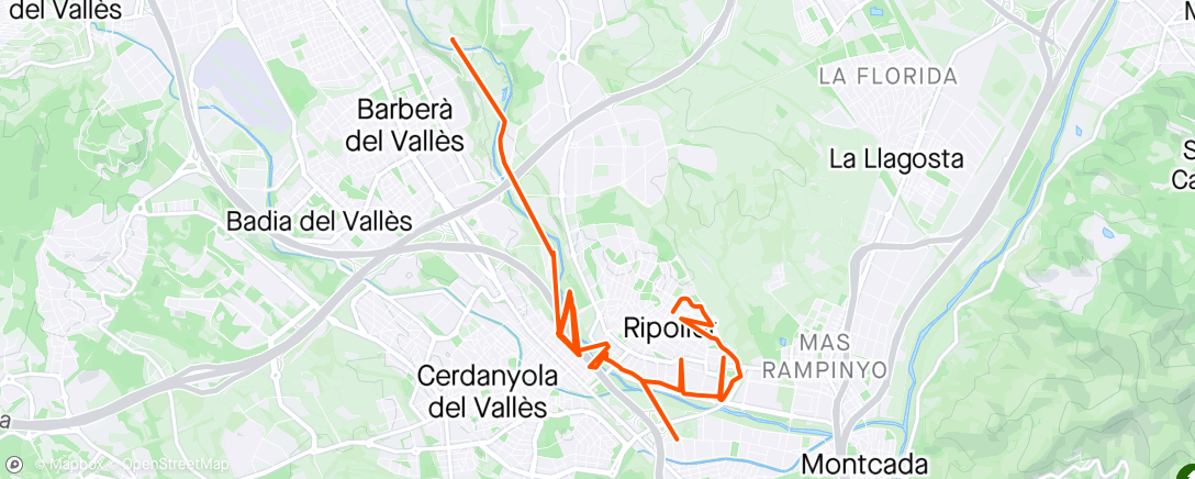Map of the activity, Carrera de mañana con rectos.
Reales 10,10km. Velocidad media 6,28/km. Parcial más rápido 6,05/km😭😭