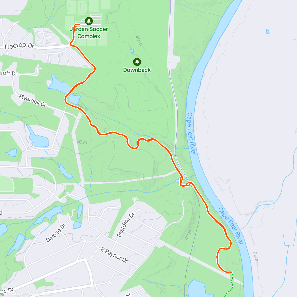 Map of the activity, River trail lunch run