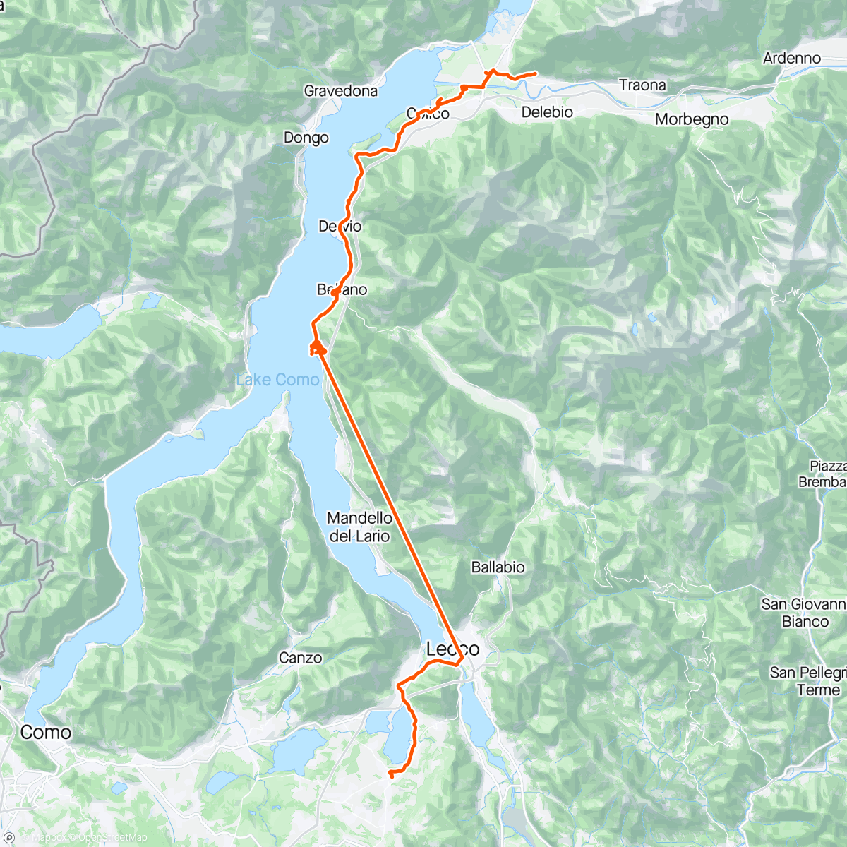 「Lake Como Tour stage 3: Dubino-Varenna and Lecco-home」活動的地圖