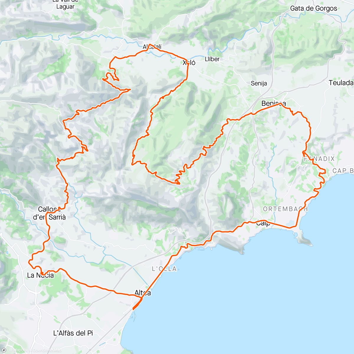 アクティビティ「Dag 2 Altea: top rit. Wat is Spanje toch een mooi fietsland.」の地図