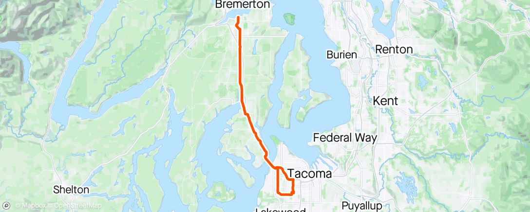 Map of the activity, Bremerton/Tacoma - too HOT on the way back.