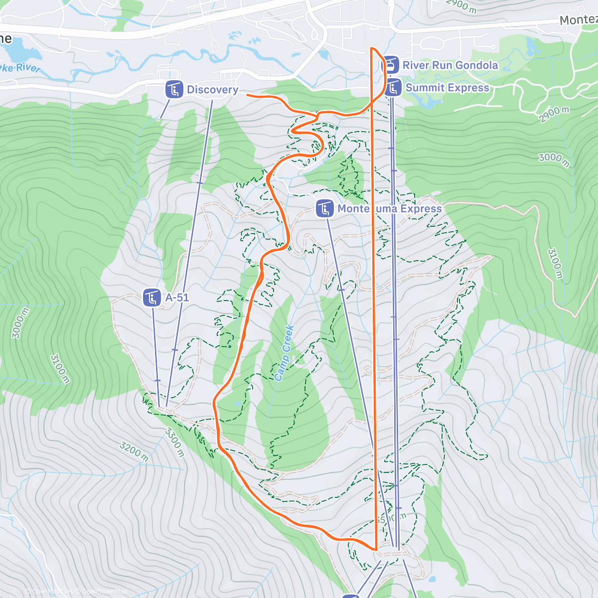 Map of the activity, Slopes - A morning skiing at Keystone Resort