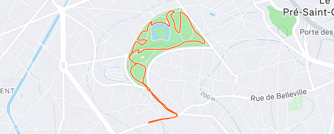 Map of the activity, Zone 1 (pace)