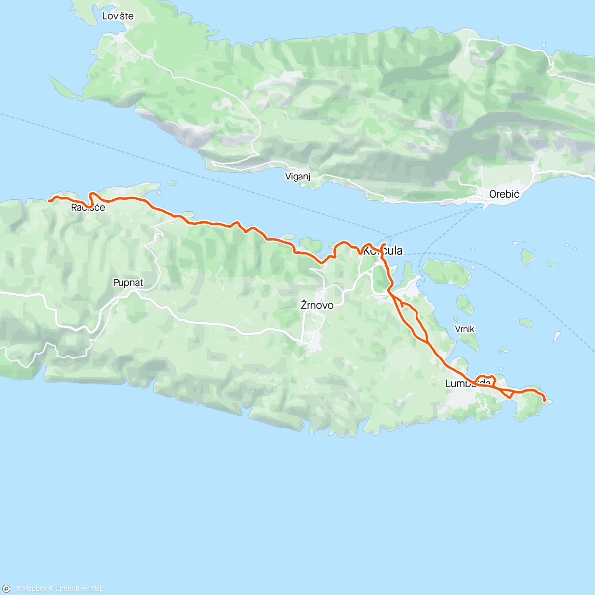 Map of the activity, Exploring the east side of Korčula