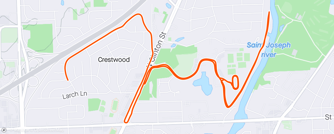 Map of the activity, 3 miles tempo, 4x800