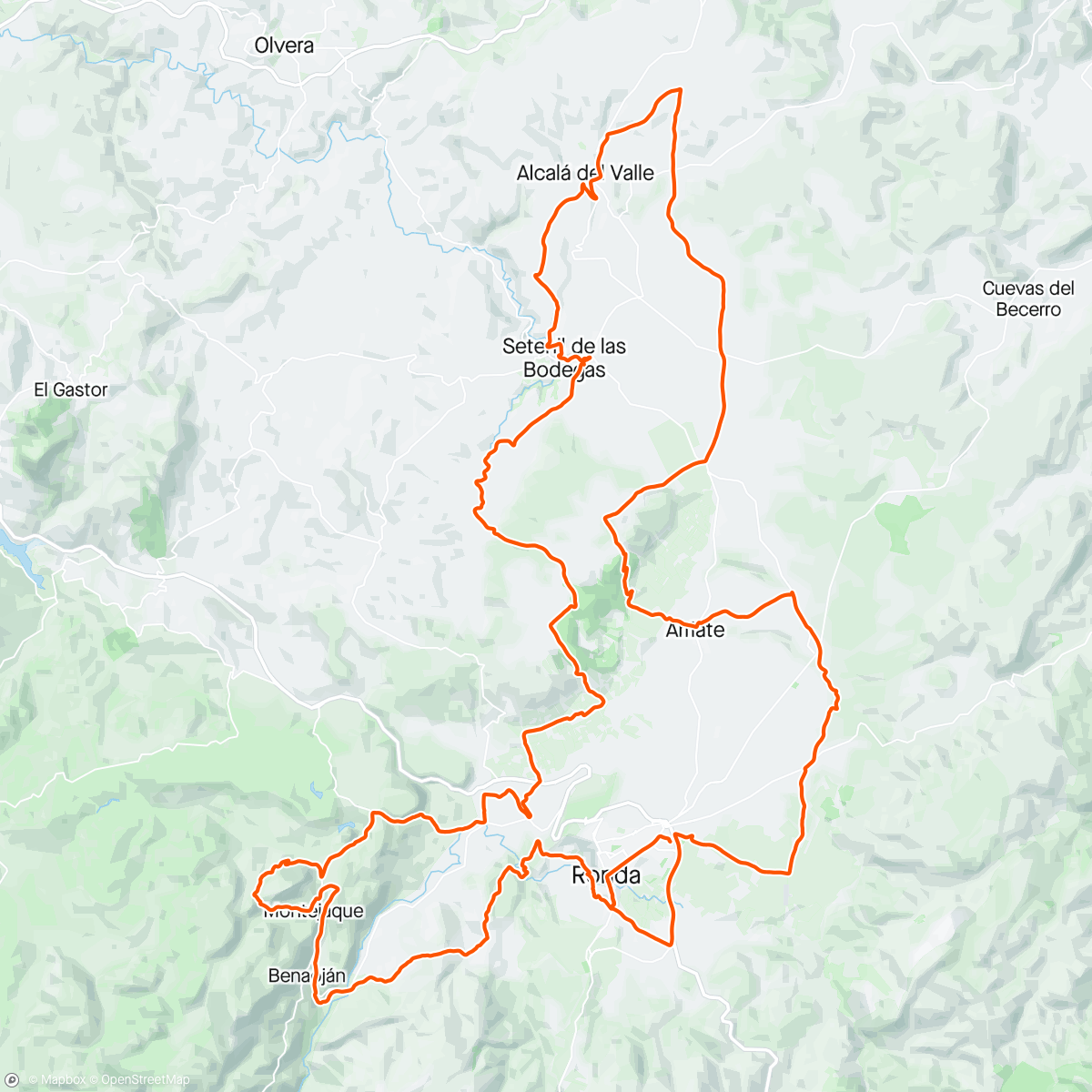 Map of the activity, 101 KM de Ronda