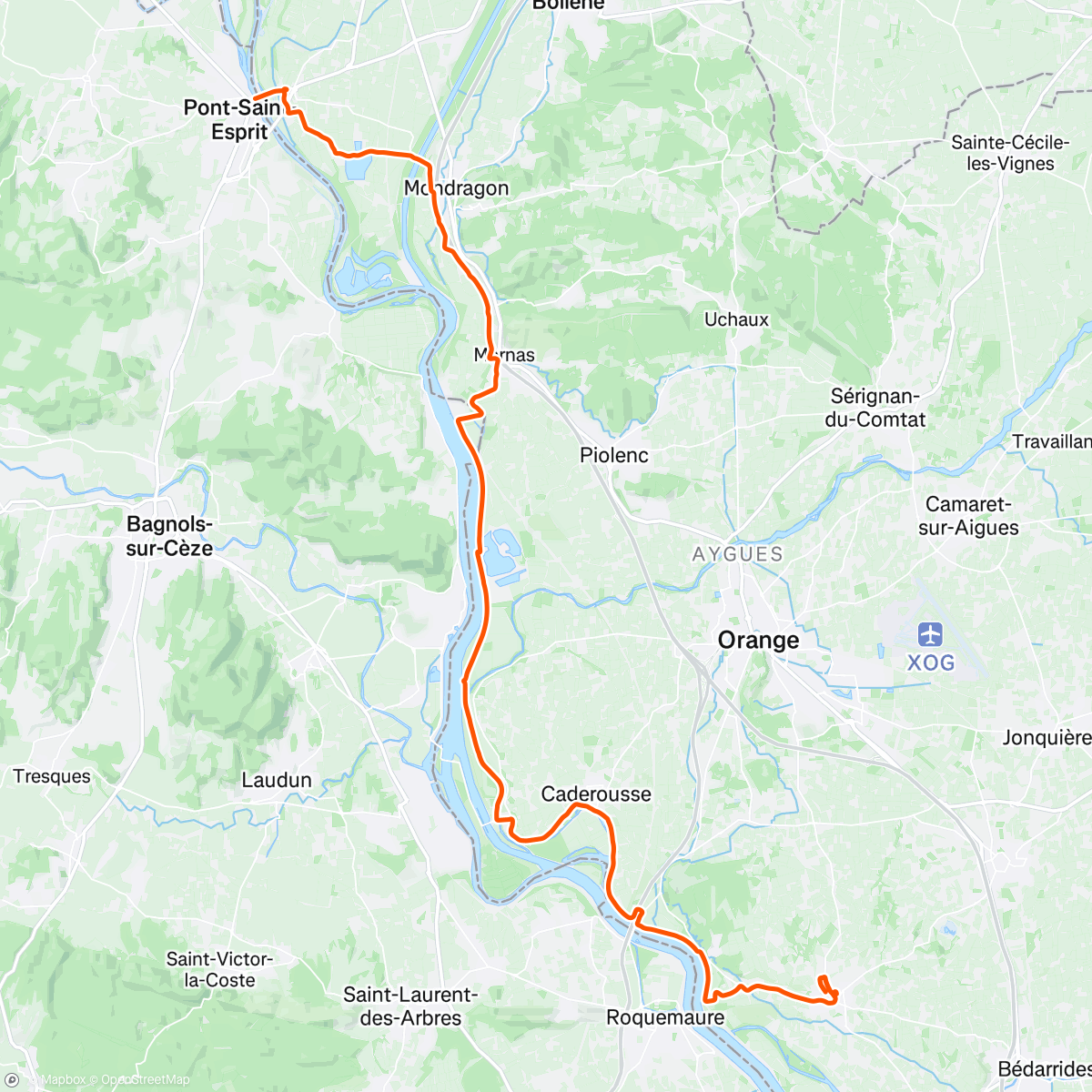 Map of the activity, Kinomap - EV17: Day 5 AM. Pont-Saint-Esprit to Chateauneuf-du-Pape