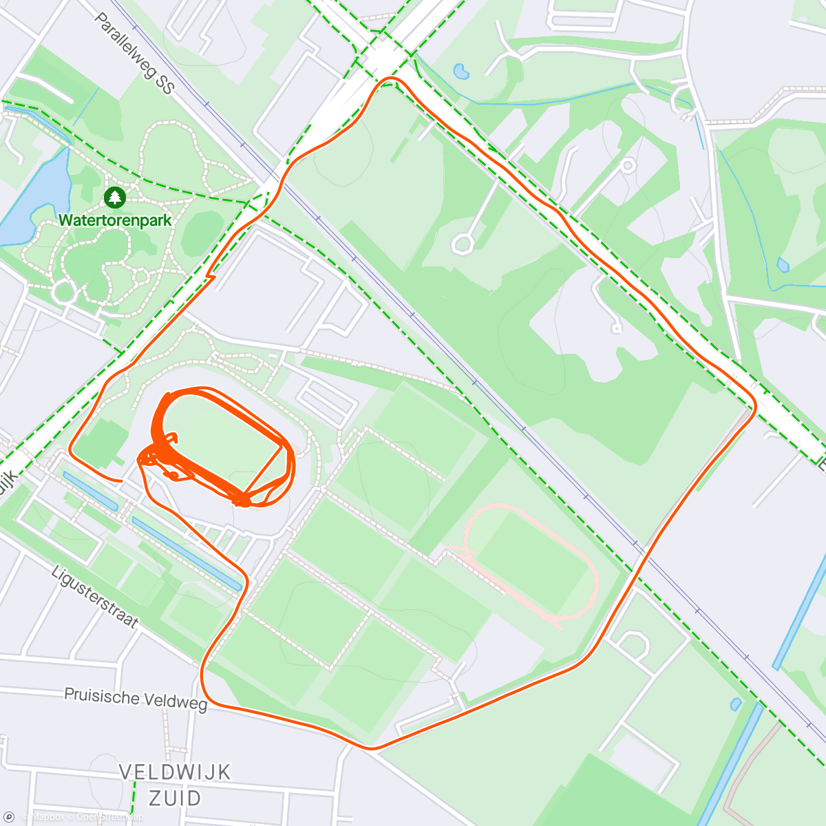 Map of the activity, Vrijdagavond baantraining 5x300m snel en spikes