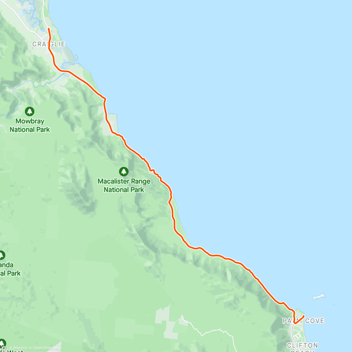 Mapa da atividade, ROUVY - Cairns | Palm Cove - Craiglie