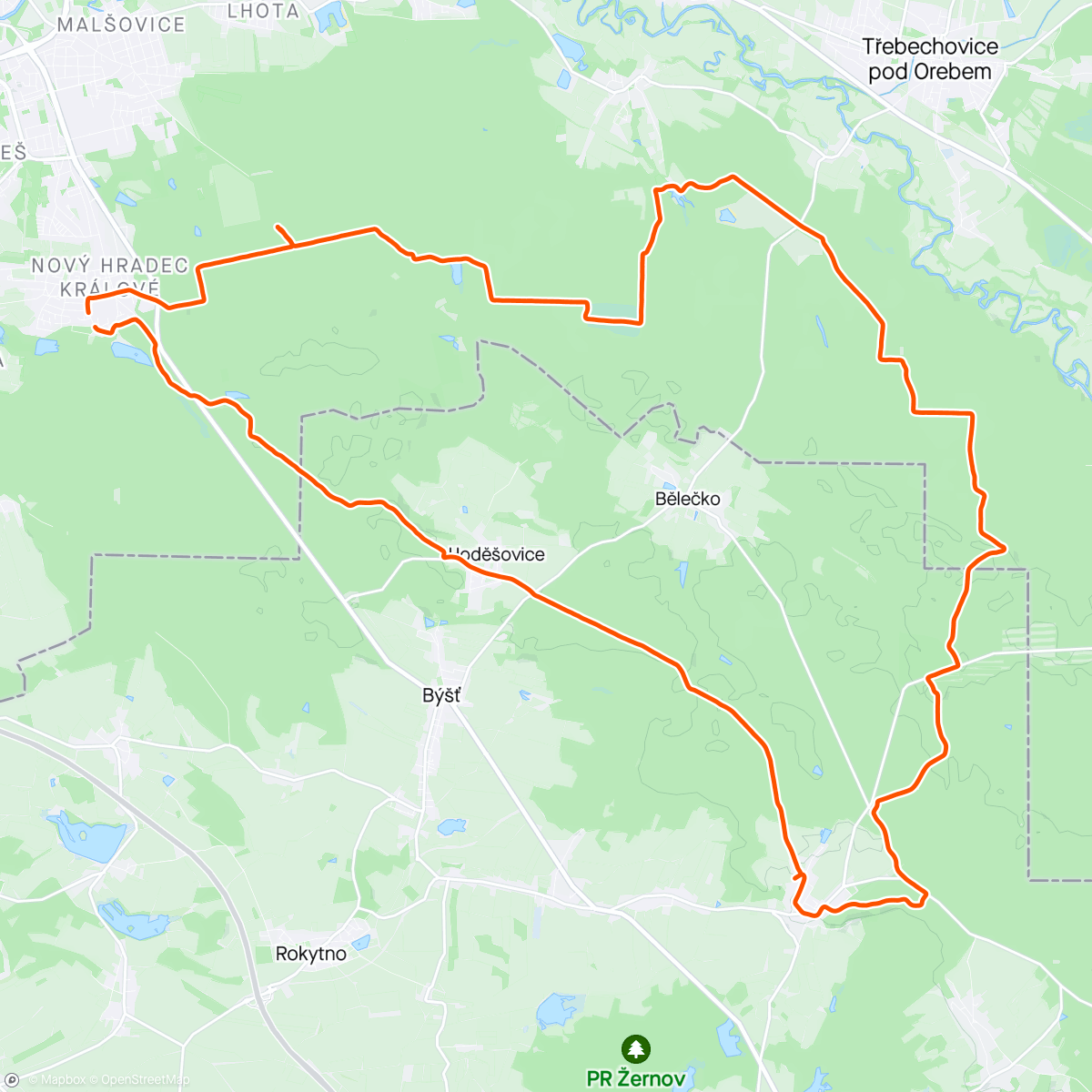 Map of the activity, Úterní Ride