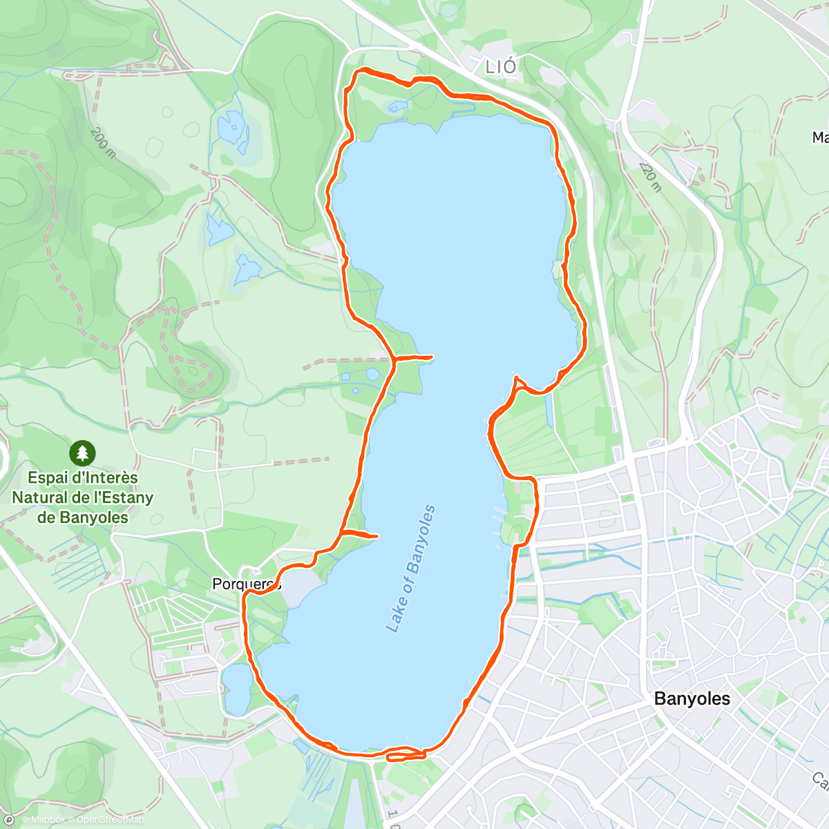 Map of the activity, Lac de Banyoles. 
Un tour en trio plus un tour en solo.