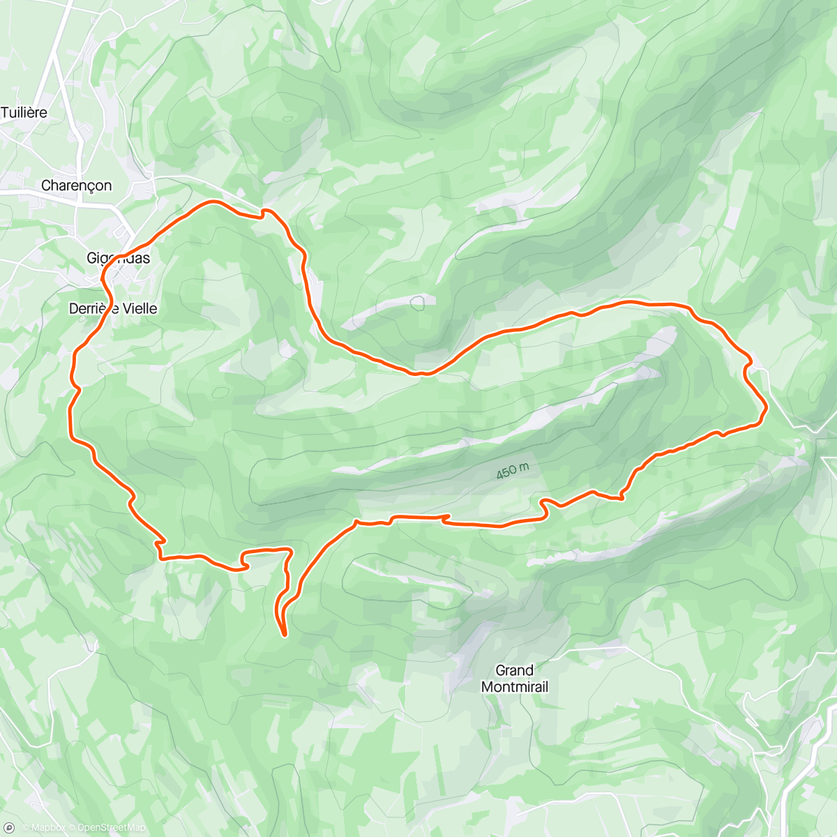 Karte der Aktivität „Entraînement Trail Gambade - Dentelles de Montmirail - avec Julie et Thierry”