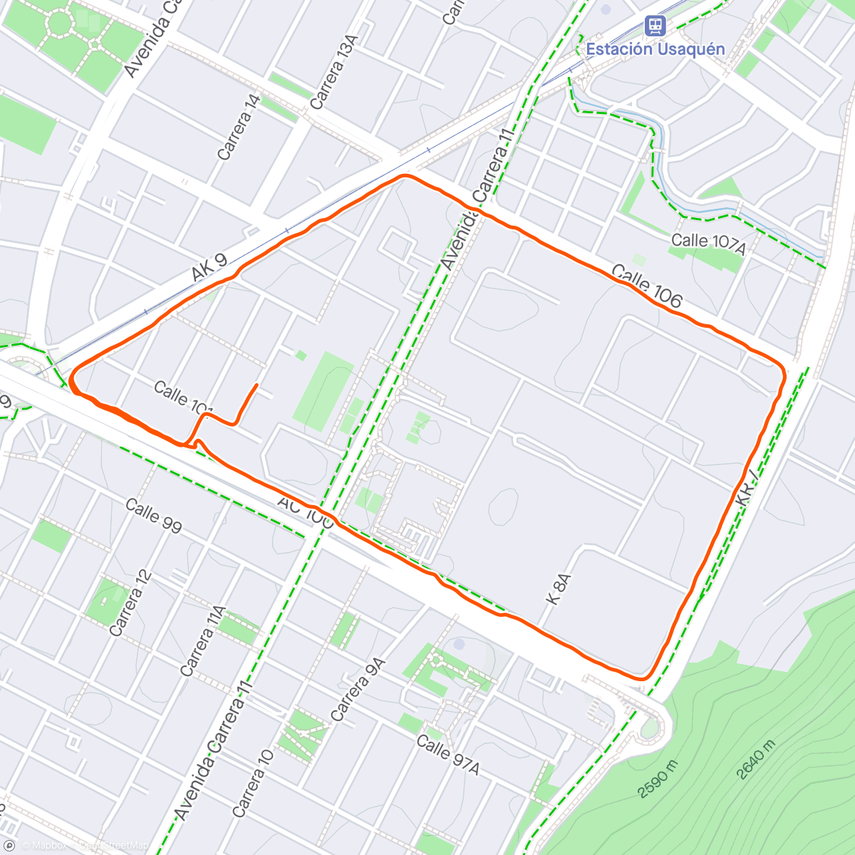 Map of the activity, Training to 10K Heroes Run BOGOTÁ
