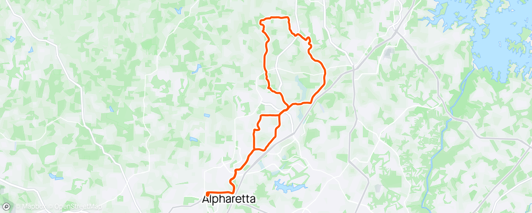 Map of the activity, 28 Mile Aerobic Ride in Alpharetta/Cumming with Cycle Alpharetta