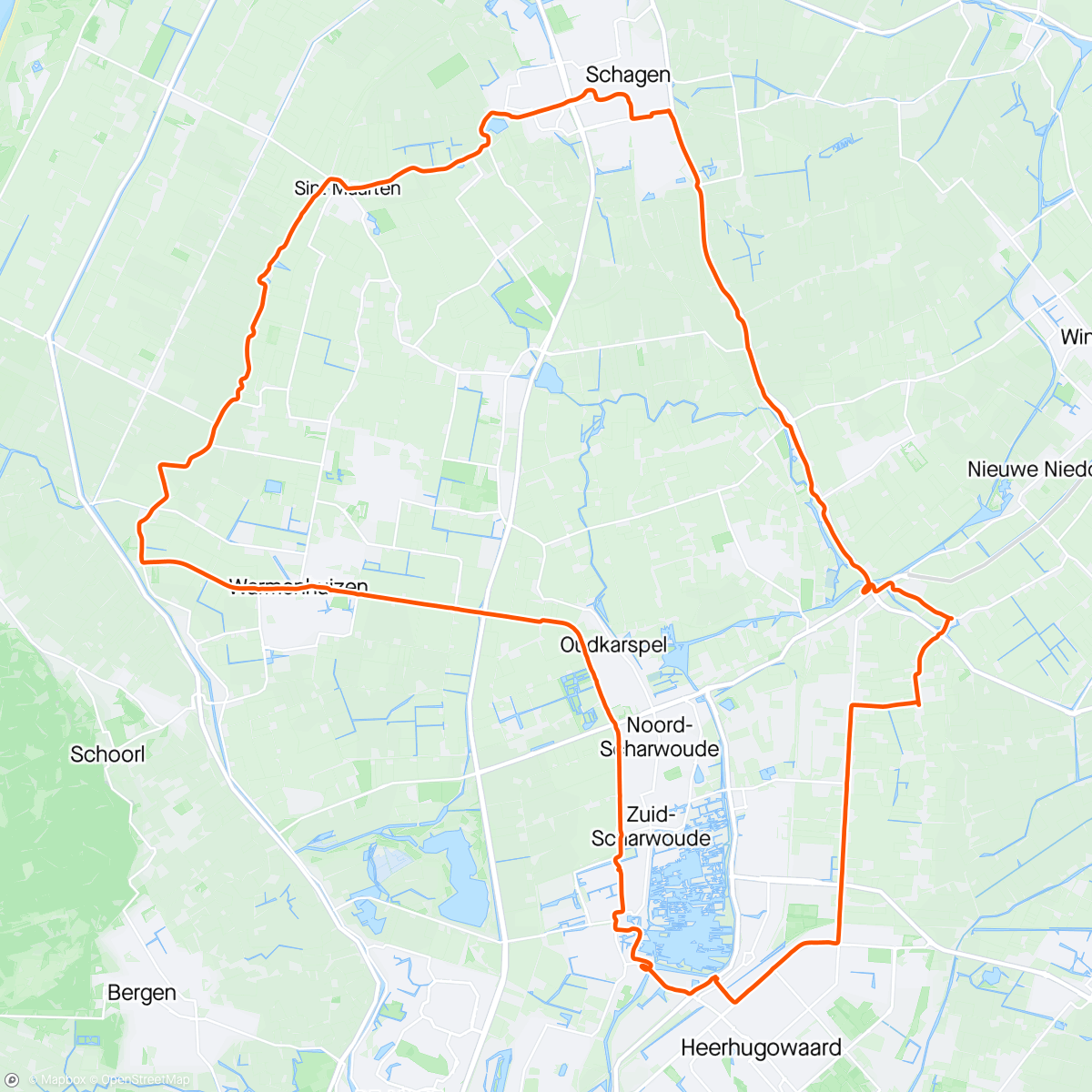 Map of the activity, 3 musketiers rondje Schagen
