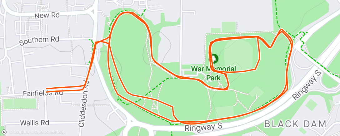 Map of the activity, War Memorial Park with Jay on bike